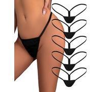 Justgoo Womens Sexy G-String Micro Back Thongs Panties Underwear Low Rise T-Back Underpants, 5 Pairs (Black), M