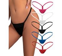 Justgoo Womens Sexy G-String Micro Back Thongs Panties Underwear Low Rise T-Back Underpants, 5 Pairs, M