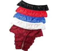 Justgoo Womens Sexy Thongs Lace Panties Underwear Low Rise Plus Size Underpants Pack of 5, 5pack-2, XL