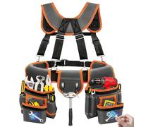 JUSTHERE Tool Belt, Professional Tool Belts for Men, 32''-60'' Size Adjustable Magnetic Tool Pouch With Suspenders & Multiple Pockets, Detachable Utility Belt Work Bags for Electrician, Carpenter