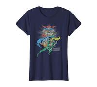 Justice League in League Characters T-Shirt, Women, Navy Blue, Medium