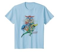 Justice League in League Characters T-Shirt, Youth, Baby Blue, Medium