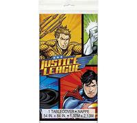 Justice League Multicolor Rectangular Plastic Table Cover (137cm x 213cm) 1 Piece - Vibrant Design for Superhero-Themed Parties & Events