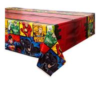 Justice League Plastic Tablecloth 1.37m x 2.43m …54x84 inches Plus 59mm Its My Birthday Button Badge