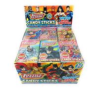 Justice League Superhero Candy Sticks With Tattoo | Great For Kids Party Favors and Goodie Bags | 30 Packs Per Box | Includes 5 Superhero Stickers | By Amazing Snack Packs