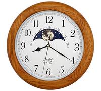 JUSTIME 14 Inch Exclusive Solid OAK Wood Non-ticking Sweep Mechanical Specialty Moon Phase Moving Dial Wall Clock, Gift, Home Décor (TCWS712-MD-OAK)
