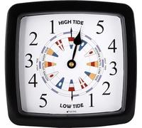 JUSTIME Tide Clock, 21.6 cm (8.5 Inch) Tidal Wall Clock with Water-Resistant Plastic Case, Colourful High & Low Tide Coastal Home Décor for UK & Atlantic Coastlines (TT420BK Flag Black)