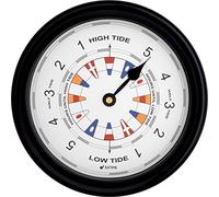 JUSTIME Tide Clock, 21.6 cm (8.5 Inch) Tidal Wall Clock with Water-Resistant Plastic Case, Colourful High & Low Tide Coastal Home Décor for UK & Atlantic Coastlines (TT020-Flag Black)