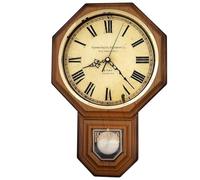 JUSTIME Traditional Schoolhouse Classic Vintage Roman Regulator Wall Clock, Chiming Wall Clocks with Pendulum & Westminster Chime Hourly, Schoolhouse Wall Decor Battery Operated (Light Wood Grain)