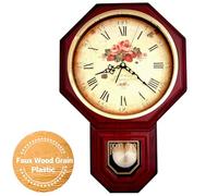 JUSTIME Vintage Rose Classic Traditional Schoolhouse Pendulum Wall Clock Chimes Every Hour With Westminster Melody Made in Taiwan (PP0258-1F Red Mahogany)