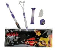 Justin Bieber Travel Essentials Kit with Zipper Pouch, Travel Size Toiletries for Adults, Mint Dental Floss & Tongue Cleaner with Cap, Ideal for Teeth Whitening and Oral Hygiene,2 Minutes Timer