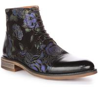 JUSTINREESS Adam Men's Lace Up Floral Leather Ankle Boot (Black Blue, Size 7)