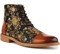 JUSTINREESS Adam Men's Lace Up Floral Leather Ankle Boot With Wooden Effect Sole (Brown, 8 UK)