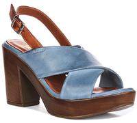 JUSTINREESS ENGLAND Enya Women's Cross Buckle Mid Heel Platform Mid Heel (1.5-3") (Aquablue, UK 5)