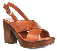 JUSTINREESS ENGLAND Enya Women's Cross Buckle Mid Heel Platform Mid Heel (1.5-3") (Brown, UK 3)