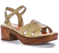 JUSTINREESS ENGLAND Faith Women's Low Wedge Heel Open Toe Buckle Sandals (Olive, UK 3)