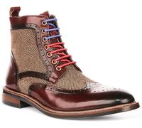 JUSTINREESS ENGLAND Hi Kennedy Men's Tweed Combo Boot With Zip Ankle Boots (Wine, UK 9)