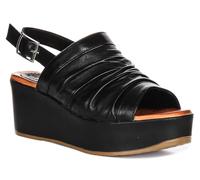 JUSTINREESS ENGLAND Honor Women's Soft Buckle Crinkles Platform Wedges (Black, UK 8)