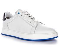 JUSTINREESS England Raymond Men's Leather Lace Up Trainers, Classic Low Profile Design in White