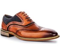 JUSTINREESS ENGLAND Roman Men's Burnished Leather Brogue Shoes, Brown with Blue Highlights, Lace Up