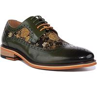 JUSTINREESS ENGLAND Ross Men's Lace Up Floral Brogue Shoe Shoes (Green, UK 8)