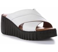 JUSTINREESS ENGLAND Women's Leather Sandals Camile SF Low Wedge Cross Open Back Slip (White, UK 5)