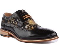 JUSTINREESS Ross Men's Lace Up Leather Floral Brogue Shoes (Black, Size 12)
