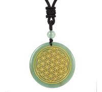 Justinstones 34mm Carved Flower Of Life Coin Gemstone Crystal Sacred Geometry Jewelry Adjustable Necklace 16 to 26 inch, Stone, Aventurine