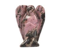 Justinstones Carved Matrix Rhodonite Gemstone Peace Angel Pocket Guardian Angel Healing Statue 2"