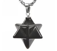 Justinstones Gemstone Carved 25mm Merkaba Star Crystal Sacred Healing Pendant Necklace 20 Inch, 15mm x 25mm, Stone, Agate