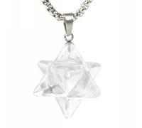 Justinstones Gemstone Carved 25mm Merkaba Star Crystal Sacred Healing Pendant Necklace 20 Inch