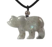 Justinstones Gemstone Carved Cute 47mm Flatback Polar Bear Animal Pendant Necklace 22 Inch, Stone, Labradorite