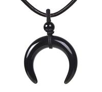 Justinstones Gemstone Crescent Moon Shape Double Horn Chakra Reiki Pendant Genuine Leather Necklace 18 Inch, 30mm x 27mm x 7mm, Stone, Obsidian