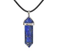 Justinstones Natural Blue Lapis Gemstone Hexagonal Pointed Reiki Chakra Pendant Genuine Leather Necklace 18"