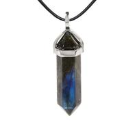 Justinstones Natural Gemstone Hexagonal Pointed Reiki Chakra Pendant Genuine Leather Necklace 18", Stone, Quartz