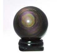 Justinstones Natural Gemstone Sphere Rainbow Obsidian Crystal Healing Chakra Meditation Home Office Decor Stone