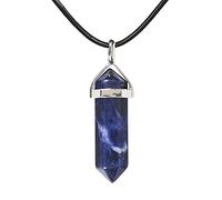Justinstones Natural Sodalite Gemstone Hexagonal Pointed Reiki Chakra Pendant Genuine Leather Necklace 18" Unisex Adult Casual
