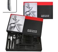 Justinus Twist 60-Piece Complete Cutlery Set for 12 People with Curved Handle Made of Stainless Polished 18/10 Stainless Steel and Blade Steel, Fork, Knife and Spoon, for Hospitality and Home