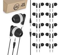 JustJamz 100 Pack Bulk Earbuds for School, Classroom & Testing - 3.5mm Wired in-Ear Headphones for Kids, Library, Gym Dot Series Wired Earphones for Chromebook, Laptop, Tablet (Black)