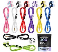 JustJamz 100x Multipack | Bulk Earbuds with Microphone, For Schools, Classroom, Libraries, Museums, Wired in-Ear Earphones with Mic For Kids, Teenagers & Adults, Affordable Bulk Headphones