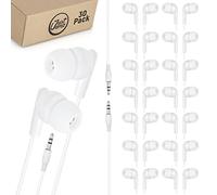 JustJamz 30 Pack | Bulk Basic Earbuds, Pearl White in-Ear Earbuds, Disposable Earphones, Affordable Headphones, 3.5 MM Audio Jack Earbuds for Schools, Kids, Classrooms & Libraries