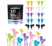 JustJamz Bulk Earbuds Bits, 10 Pack of Colorful in-Ear Earbuds, 3.5mm Stereo in-Ear Earphones, Bulk Earbuds, Disposable Headphones, Multi-Color Earphones for Schools, Kids, Classrooms & Libraries
