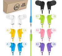 JustJamz Bulk Earbuds Bits, 100 Pack of Colorful in-Ear Earbuds, 3.5mm Stereo in-Ear Earphones, Bulk Earbuds, Disposable Headphones, Multi-Color Earphones for Schools, Kids, Classrooms & Libraries