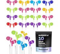 JustJamz Bulk Earbuds Bubbles 10 Pack of Colorful in-Ear Earbuds Mixed Colors Pack of Wired in-Ear Earphones Compatible with Smartphones for Schools, Kids, Classrooms & Libraries