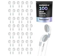 JustJamz Bulk Earbuds | Wholesale Pack of 100 Basic Simple White Earphones, Bulk Quality Headphones, Comfertable Headset, Disposable, Compatible with Smartphones and laptops