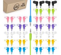JustJamz Earbuds Bulk Bits, 30 Pack | Multicolored Earbuds Pack, in-Ear 3.5mm Stereo in-Ear Headphones, Ear Buds Bulk, Disposable Headphones, Multi-Color Earphones | School, Classroom, Library