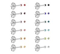 JUSTJANDM 12 Pairs Ear Piercing Stud Earrings for Ear Piercing Guns, Surgical Stainless Steel Multicolor Round Heart Star Cubic Zirconia Birthstone Stud Earrings Set, Stainless Steel, cubic zirconia