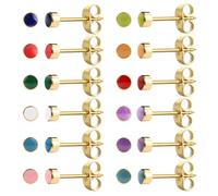 JUSTJANDM 12 Pairs Ear Piercing Stud Earrings for Ear Piercing Guns, Surgical Stainless Steel Multicolor Round Heart Star Cubic Zirconia Birthstone Stud Earrings Set, S, Stainless Steel, Cubic