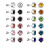 JUSTJANDM 12 Pairs Stainless Steel Flat Back Stud Earrings Gold Plated Surgical Steel Screw Back Round Star Heart Flower Birthstone Cubic Zirconia Stud Earrings Set, 6mm, Stainless Steel, Cubic