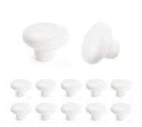 JUSTMAE 10 PCS Cabinet Knobs, Ceramic Round Mushroom Drawer Knobs Single Hole Cupboard Small Sliding Door Drawer Handles with Screws for Kitchen Wardrobes Bathroom Home Decorating - 38mm (White)